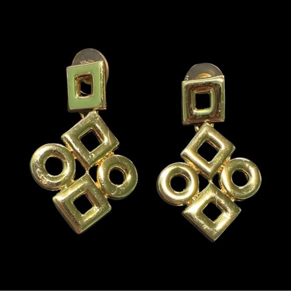 Gold Geometric Drop Earrings With Square & Circle Design For Women
